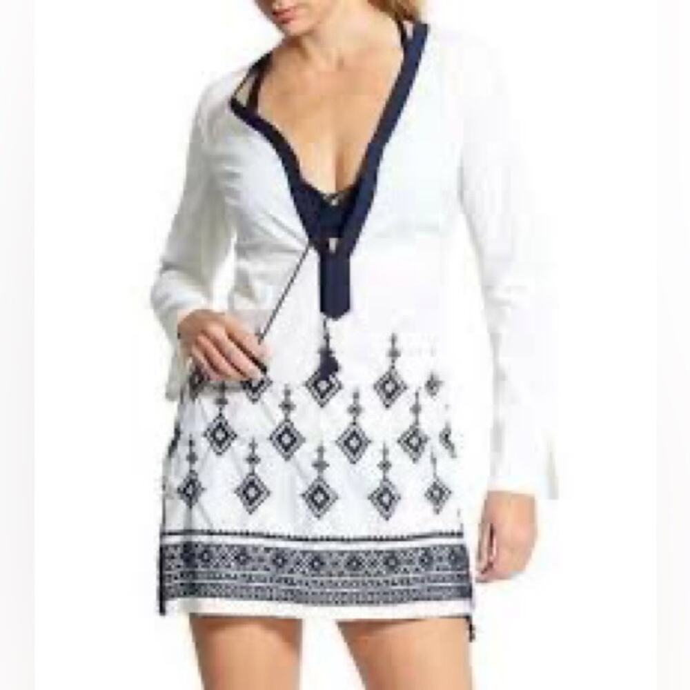 Athleta Women's Navy Blue/Bright White Desert Diamond Tunic Swim Coverup sz XS